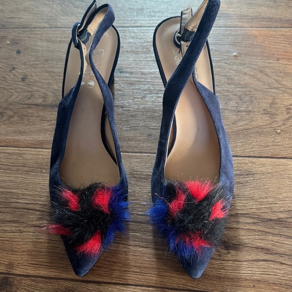 Franco Sarto Shoes - Franco Sarto Black Heels with Red and Blue Fur Accents